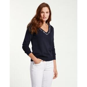 Tommy Bahama Navy Blue Pickford Embellished V-Neck Sweater Medium